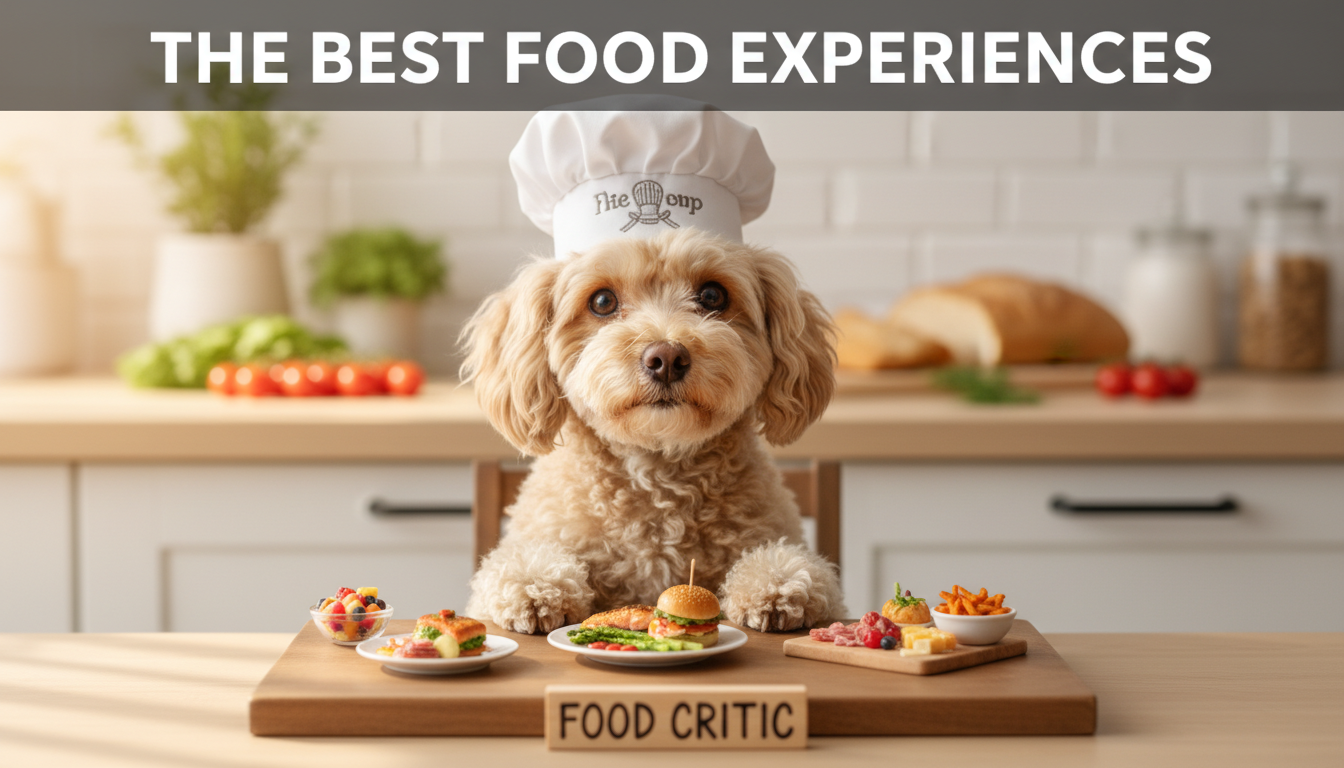 A happy white Toy Poodle eating from a small bowl, representing healthy toy poodle food options and feeding guide.